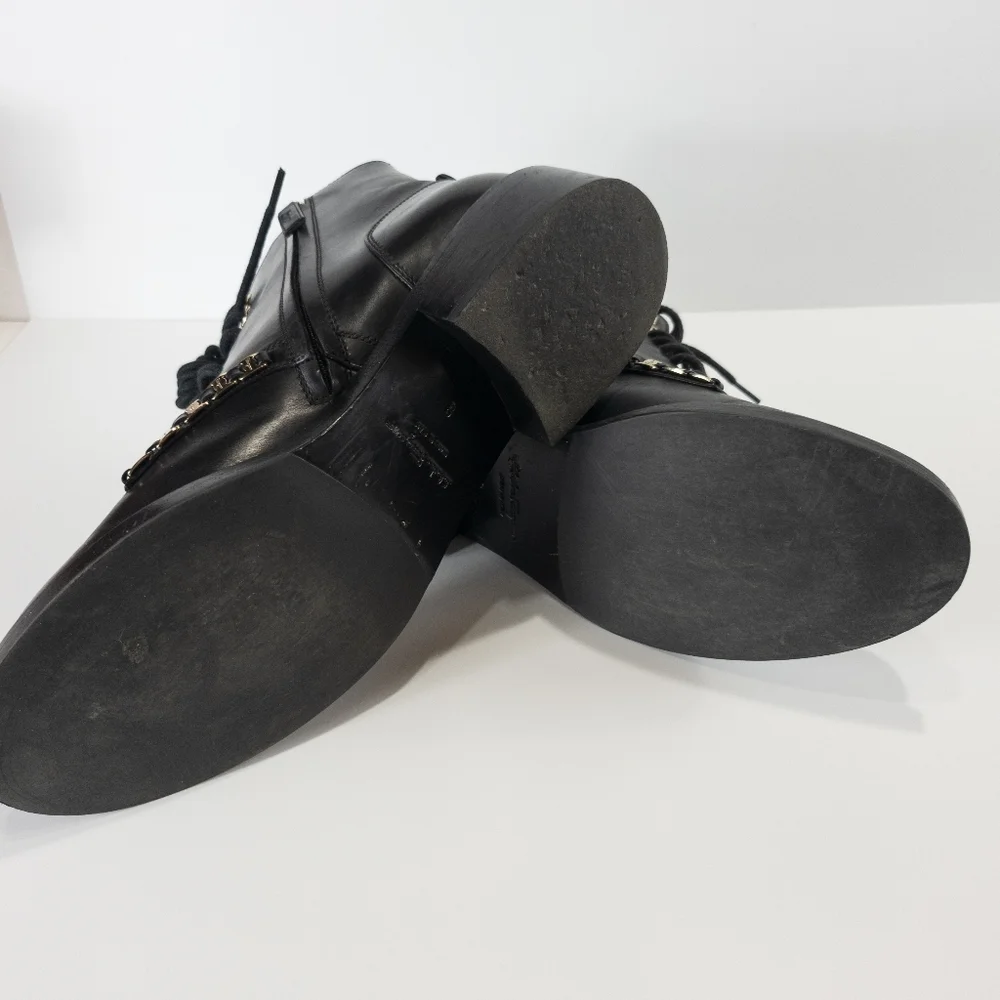 Salvatore Ferragamo Theodore Embellished Combat Boots Black -8 - Picture 7 of 8